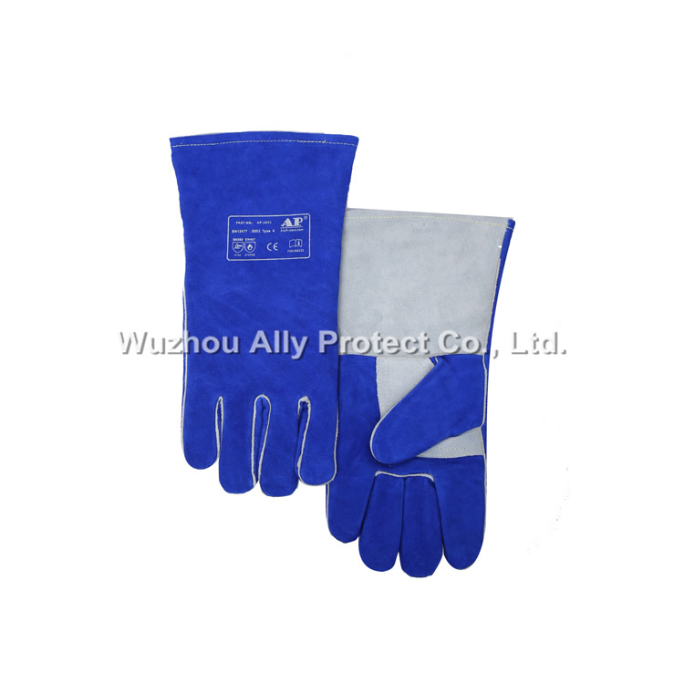 AP-2601 Blue & Grey Leather Welding Gloves 